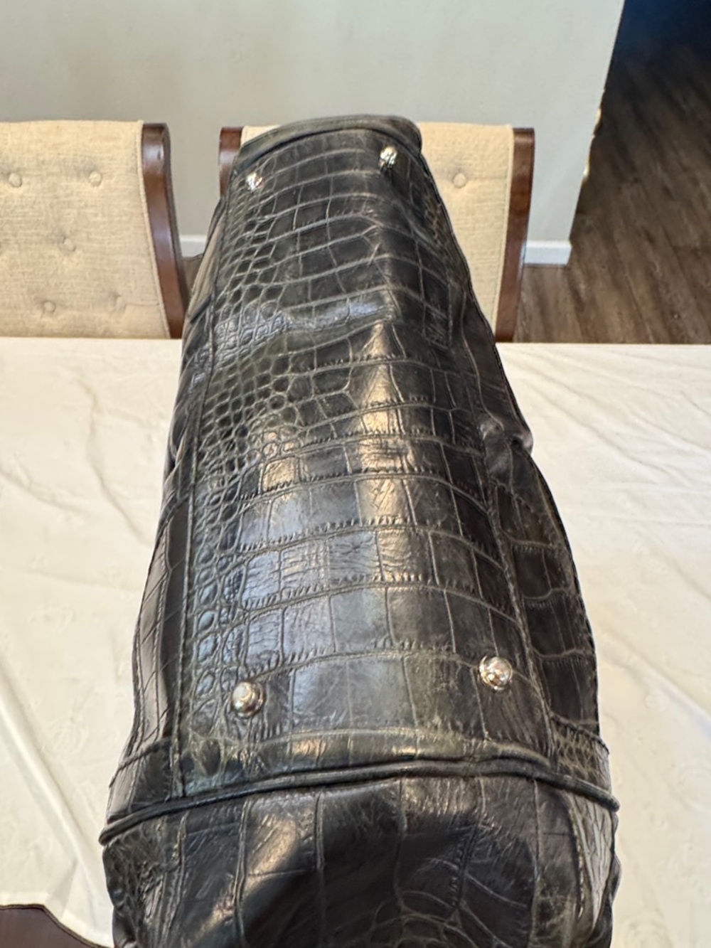 Authentic Gucci Dialux Queen Black Croc-Embossed Leather Satchel - Picture 7 of 13